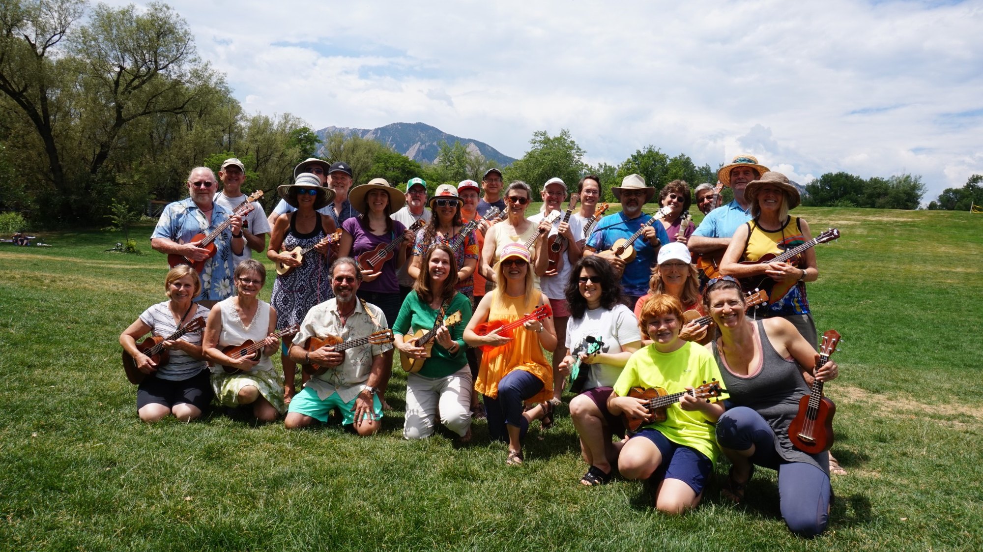 Boulder Ukulele Group members gathered with instruments